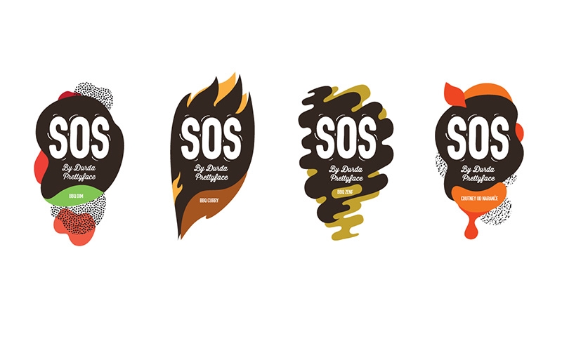 調(diào)味品包裝設(shè)計(jì)四種不同的酸甜口味&mdash;&mdash;燒烤粉、燒烤咖喱醬、燒烤芥末醬和酸辣粉